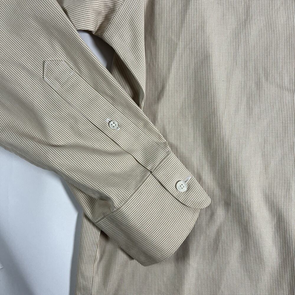 Roundtree & Yorke Gold Label Non-Iron Cotton Check Dress Shirt Beige 17 36 Tall - Picture 5 of 8